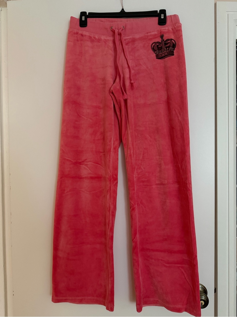Juicy Couture Pink Velour Jogger Pants with Crown Embroidery
